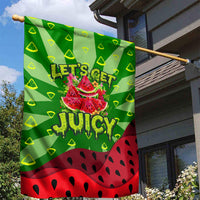Let's Get Juicy Waterwasted Watermelon Garden Flag Funny Cartoon Summer Fruit Party Art