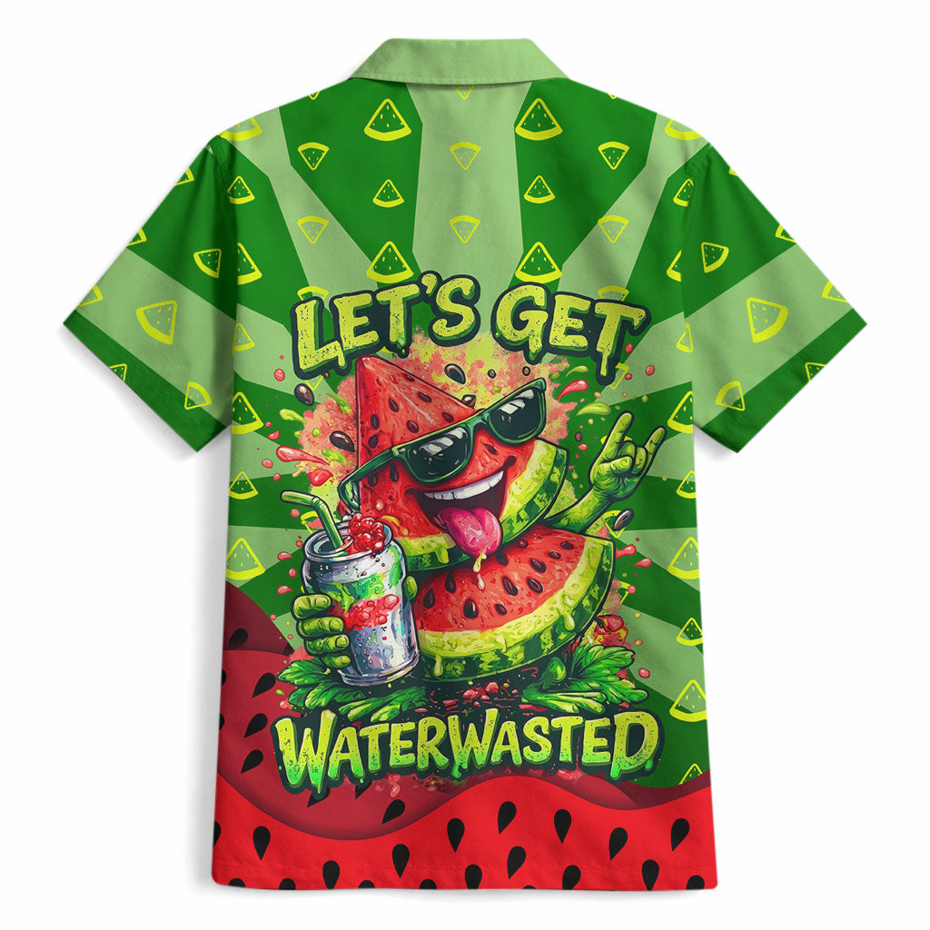 Let's Get Juicy Waterwasted Watermelon Hawaiian Shirt Funny Cartoon Summer Fruit Party Art