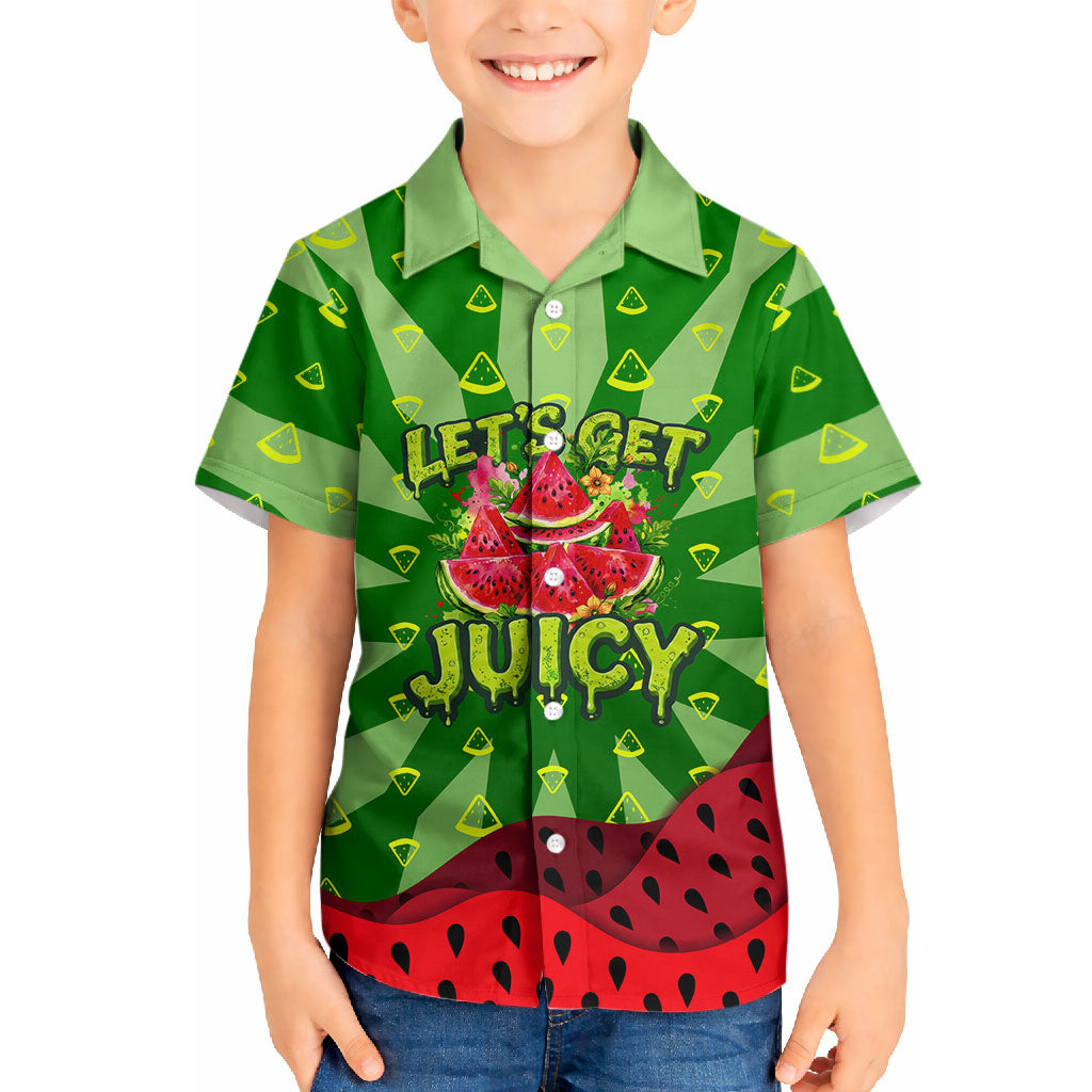 Let's Get Juicy Waterwasted Watermelon Hawaiian Shirt Funny Cartoon Summer Fruit Party Art