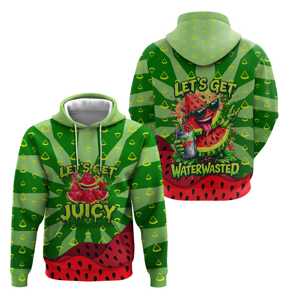 Let's Get Juicy Waterwasted Watermelon Hoodie Funny Cartoon Summer Fruit Party Art