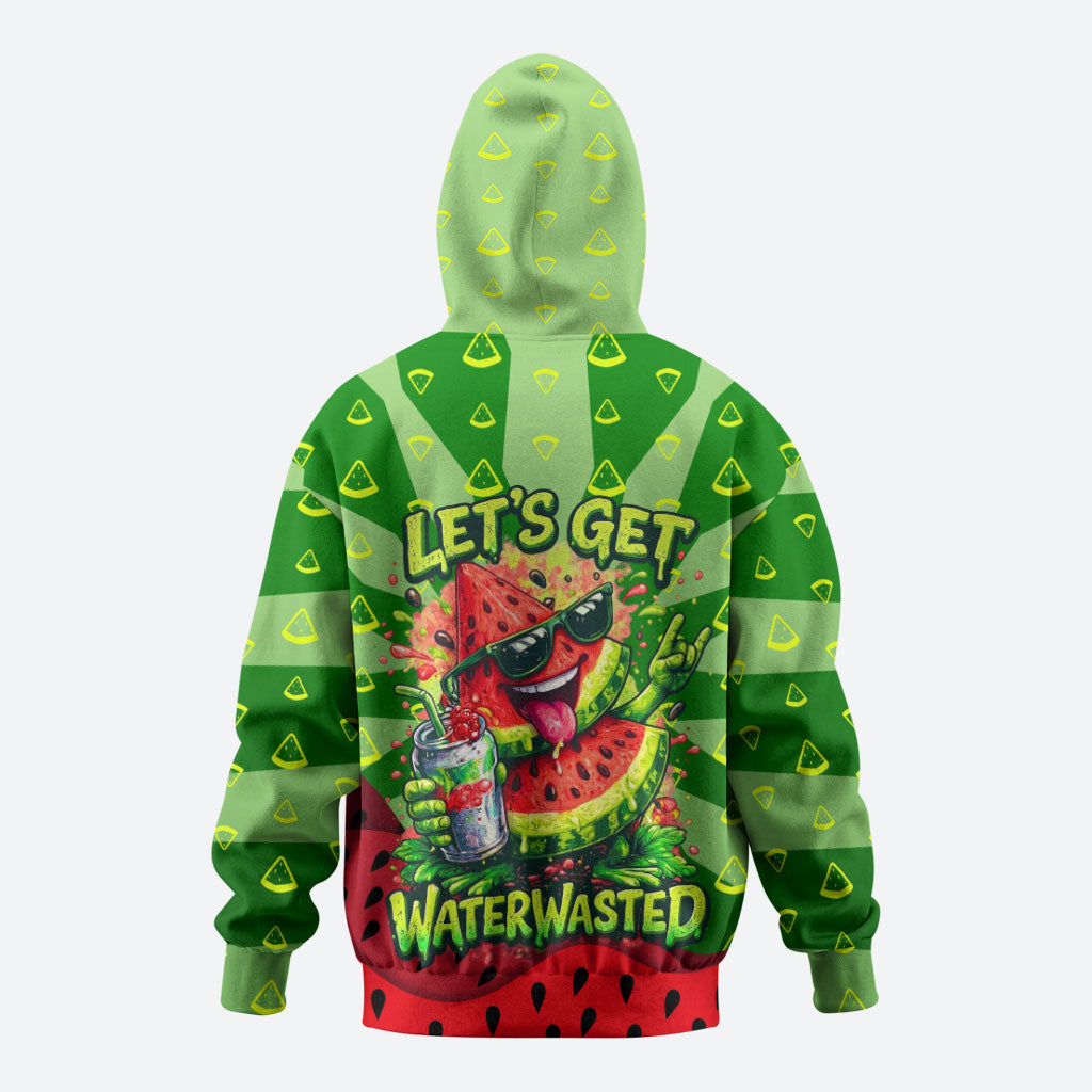 Let's Get Juicy Waterwasted Watermelon Hoodie Funny Cartoon Summer Fruit Party Art