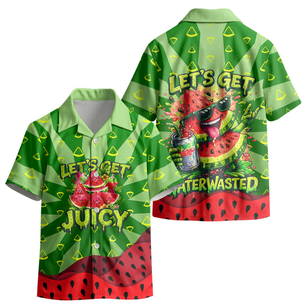 Let's Get Juicy Waterwasted Watermelon Kid Hawaiian Shirt Funny Cartoon Summer Fruit Party Art