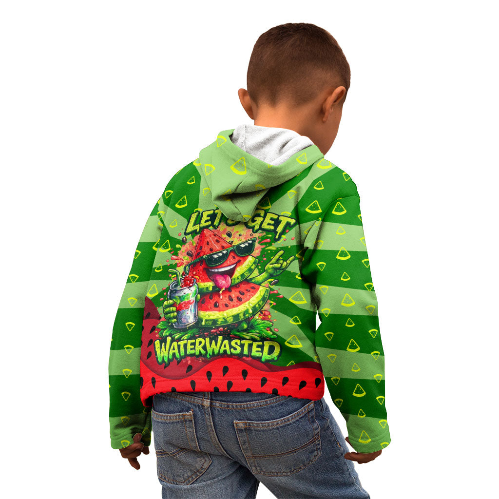Let's Get Juicy Waterwasted Watermelon Kid Hoodie Funny Cartoon Summer Fruit Party Art