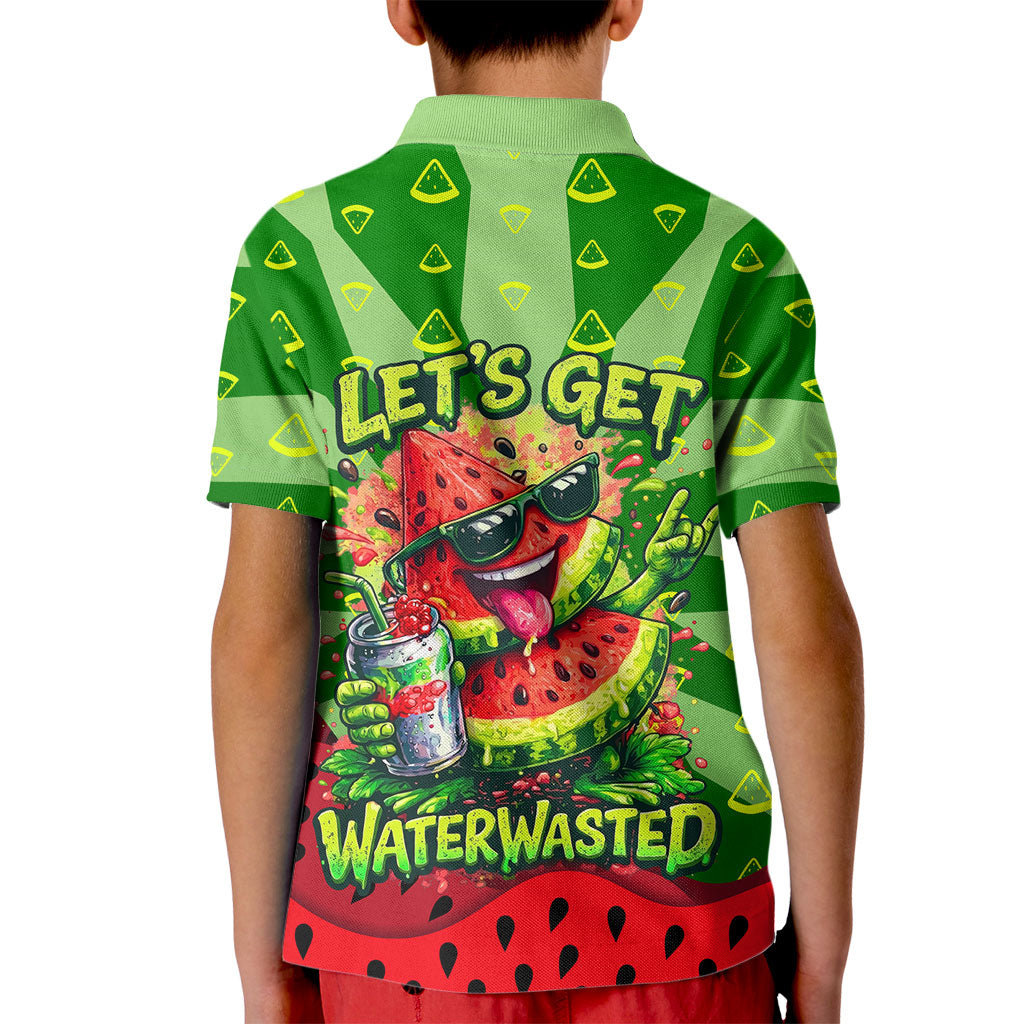 Let's Get Juicy Waterwasted Watermelon Kid Polo Shirt Funny Cartoon Summer Fruit Party Art
