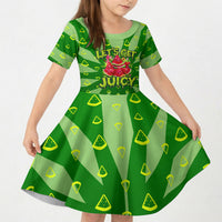 Let's Get Juicy Waterwasted Watermelon Kid Short Sleeve Dress Funny Cartoon Summer Fruit Party Art
