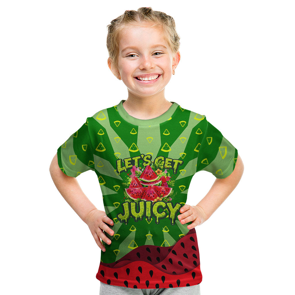 Let's Get Juicy Waterwasted Watermelon Kid T Shirt Funny Cartoon Summer Fruit Party Art