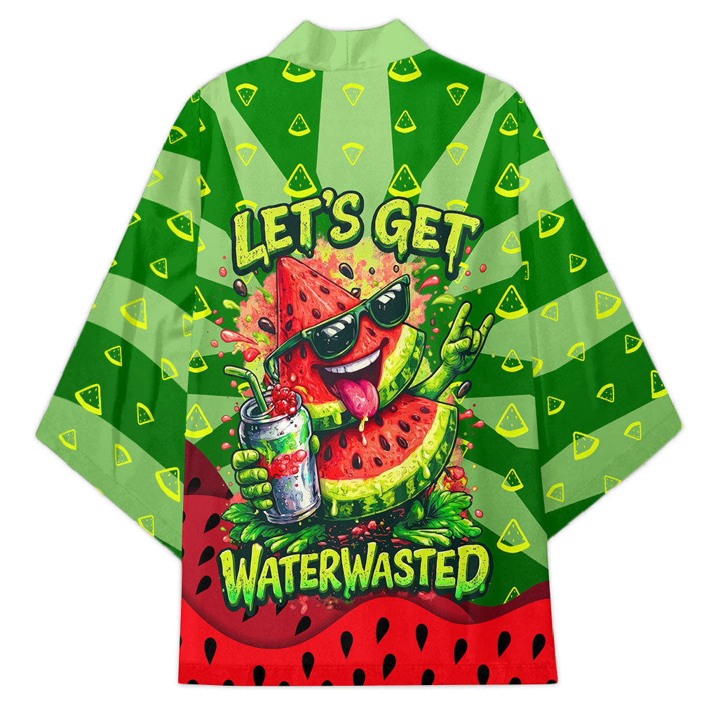 Let's Get Juicy Waterwasted Watermelon Kimono Funny Cartoon Summer Fruit Party Art