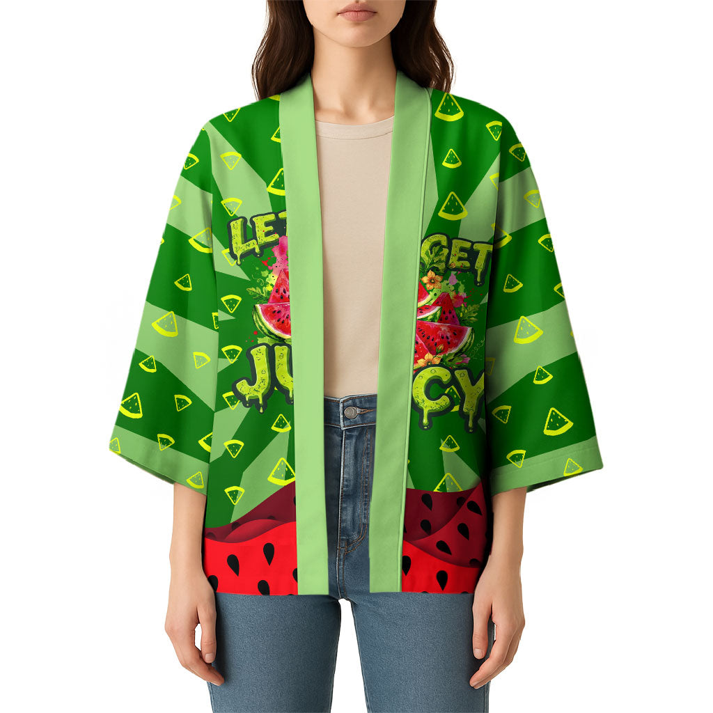 Let's Get Juicy Waterwasted Watermelon Kimono Funny Cartoon Summer Fruit Party Art