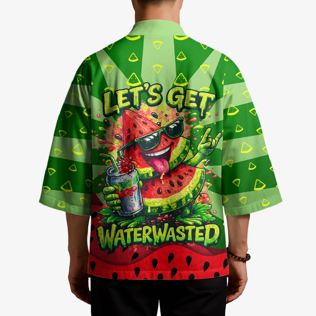 Let's Get Juicy Waterwasted Watermelon Kimono Funny Cartoon Summer Fruit Party Art