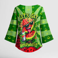 Let's Get Juicy Waterwasted Watermelon Kimono Sleeve Blouse Funny Cartoon Summer Fruit Party Art