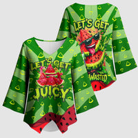 Let's Get Juicy Waterwasted Watermelon Kimono Sleeve Blouse Funny Cartoon Summer Fruit Party Art