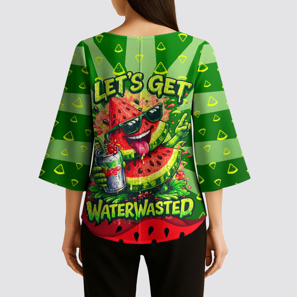 Let's Get Juicy Waterwasted Watermelon Kimono Sleeve Blouse Funny Cartoon Summer Fruit Party Art