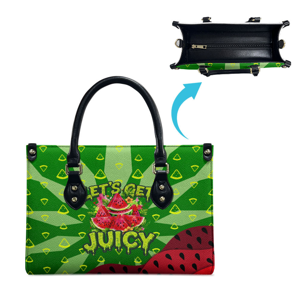 Let's Get Juicy Waterwasted Watermelon Leather Bag Funny Cartoon Summer Fruit Party Art