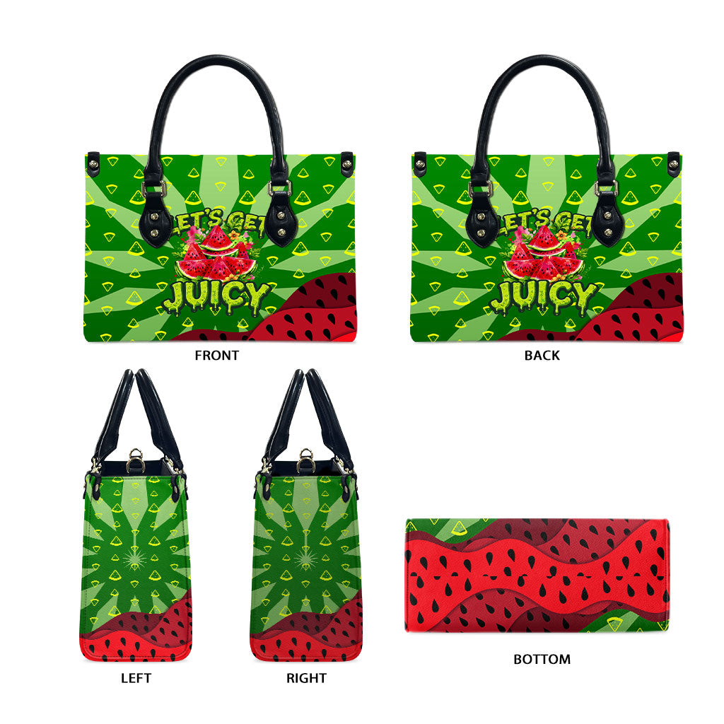 Let's Get Juicy Waterwasted Watermelon Leather Bag Funny Cartoon Summer Fruit Party Art