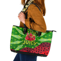 Let's Get Juicy Waterwasted Watermelon Leather Tote Bag Funny Cartoon Summer Fruit Party Art