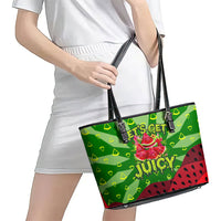 Let's Get Juicy Waterwasted Watermelon Leather Tote Bag Funny Cartoon Summer Fruit Party Art
