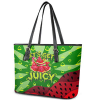 Let's Get Juicy Waterwasted Watermelon Leather Tote Bag Funny Cartoon Summer Fruit Party Art