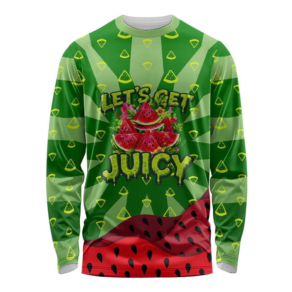 Let's Get Juicy Waterwasted Watermelon Long Sleeve Shirt Funny Cartoon Summer Fruit Party Art