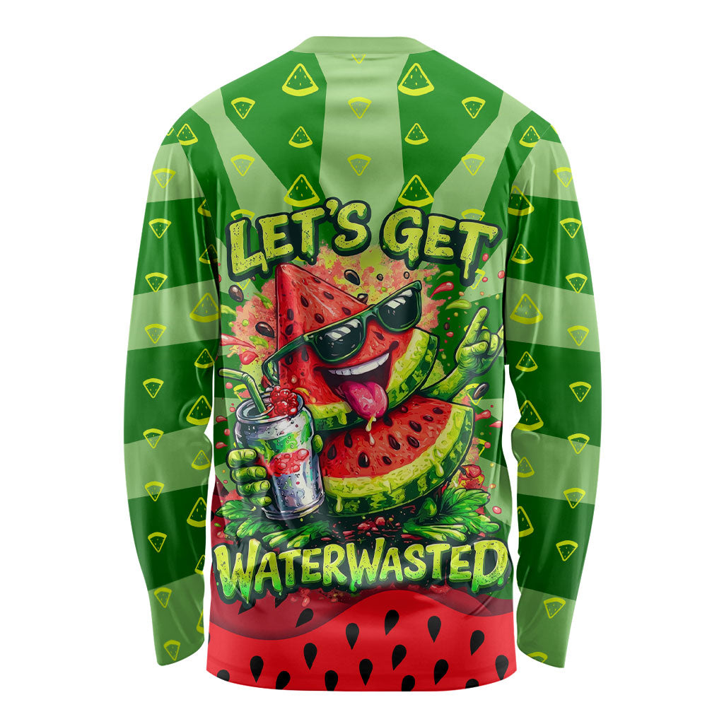 Let's Get Juicy Waterwasted Watermelon Long Sleeve Shirt Funny Cartoon Summer Fruit Party Art