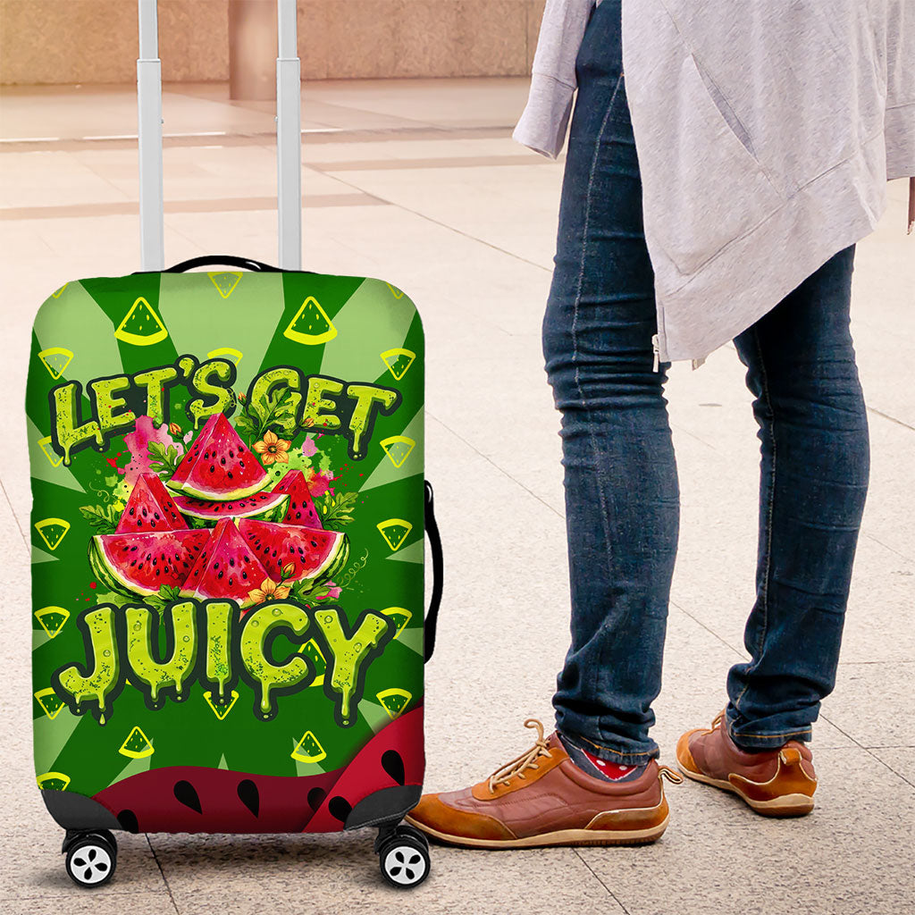 Let's Get Juicy Waterwasted Watermelon Luggage Cover Funny Cartoon Summer Fruit Party Art