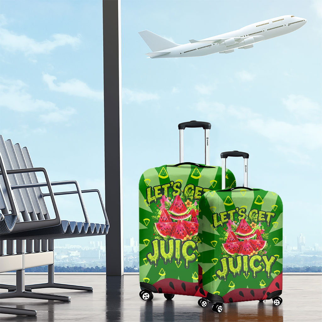Let's Get Juicy Waterwasted Watermelon Luggage Cover Funny Cartoon Summer Fruit Party Art