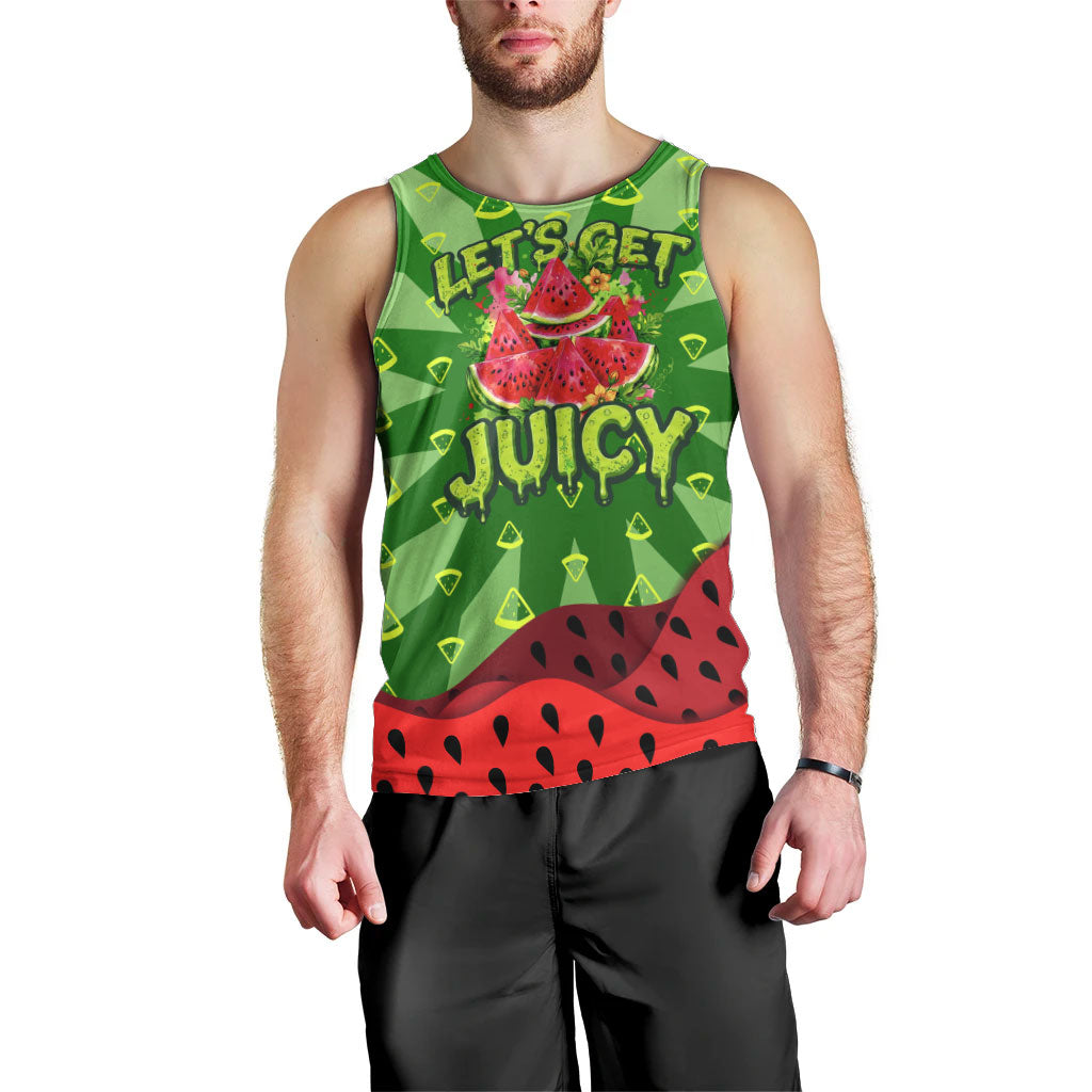Let's Get Juicy Waterwasted Watermelon Men Tank Top Funny Cartoon Summer Fruit Party Art