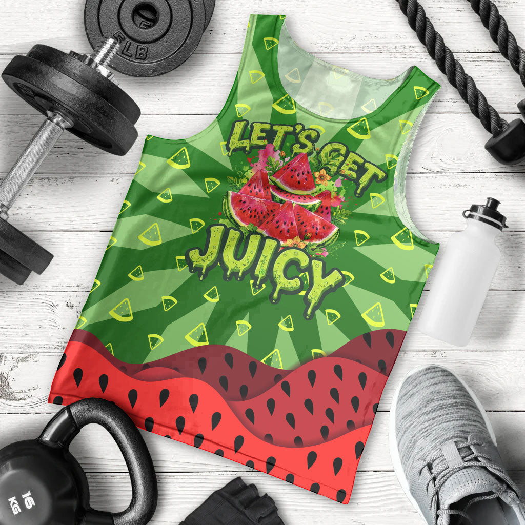 Let's Get Juicy Waterwasted Watermelon Men Tank Top Funny Cartoon Summer Fruit Party Art