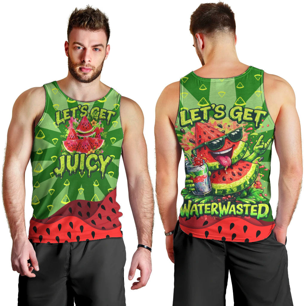 Let's Get Juicy Waterwasted Watermelon Men Tank Top Funny Cartoon Summer Fruit Party Art