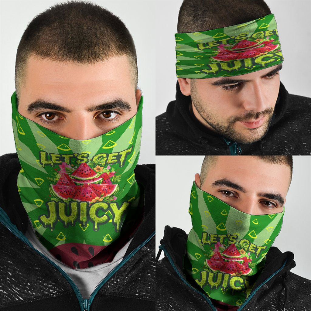 Let's Get Juicy Waterwasted Watermelon Neck Gaiter Funny Cartoon Summer Fruit Party Art