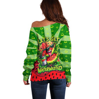 Let's Get Juicy Waterwasted Watermelon Off Shoulder Sweater Funny Cartoon Summer Fruit Party Art