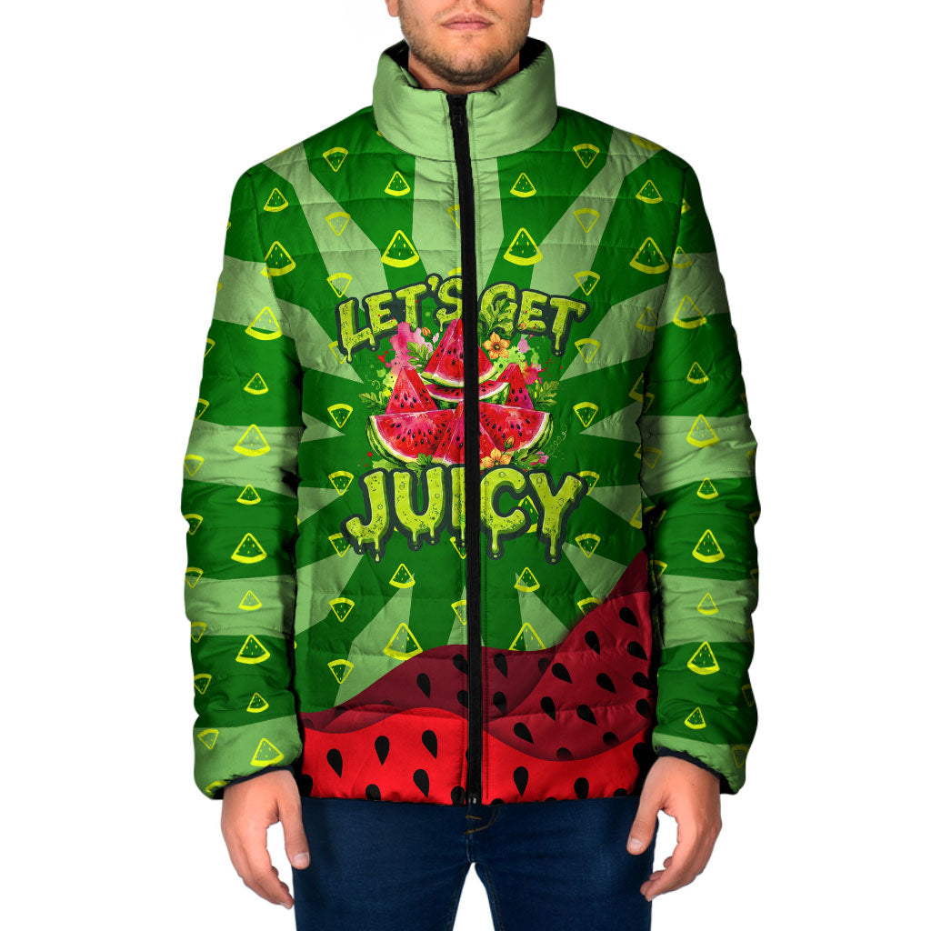 Let's Get Juicy Waterwasted Watermelon Padded Jacket Funny Cartoon Summer Fruit Party Art
