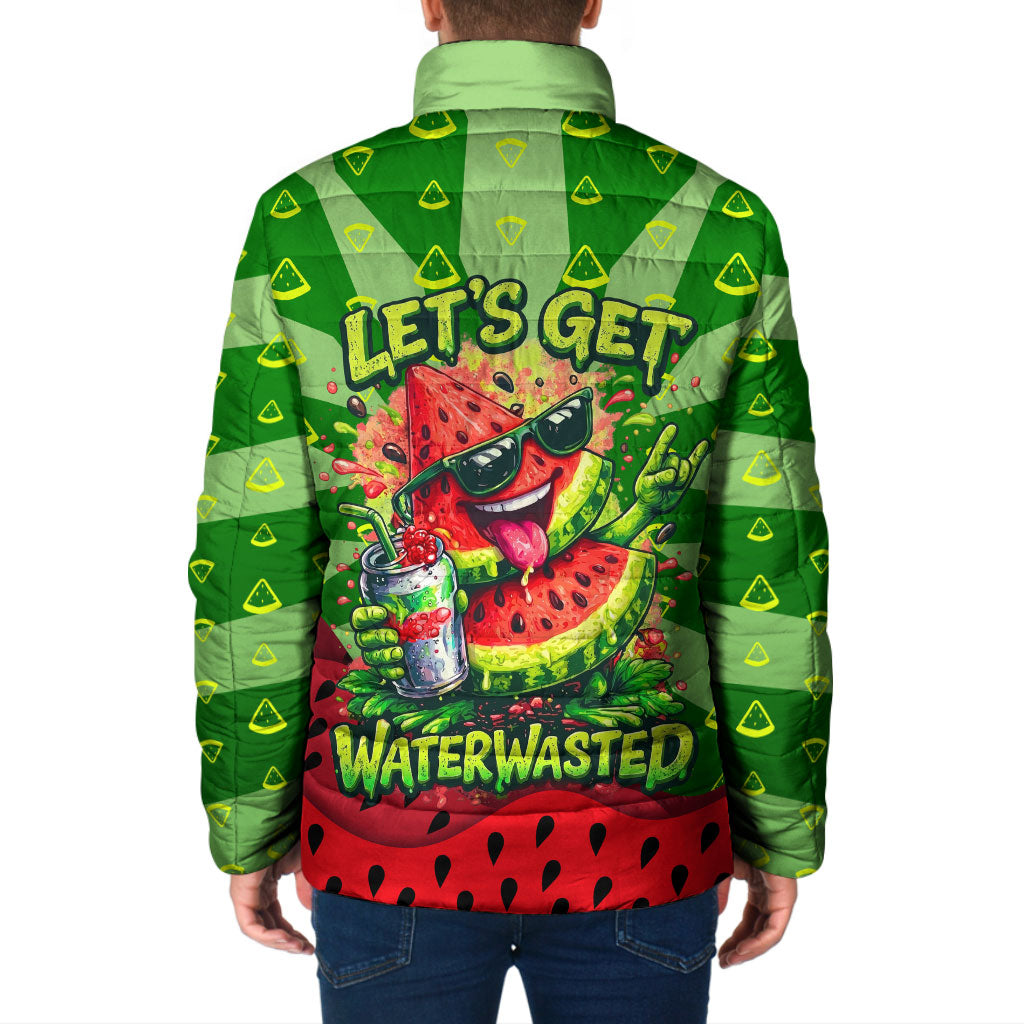 Let's Get Juicy Waterwasted Watermelon Padded Jacket Funny Cartoon Summer Fruit Party Art