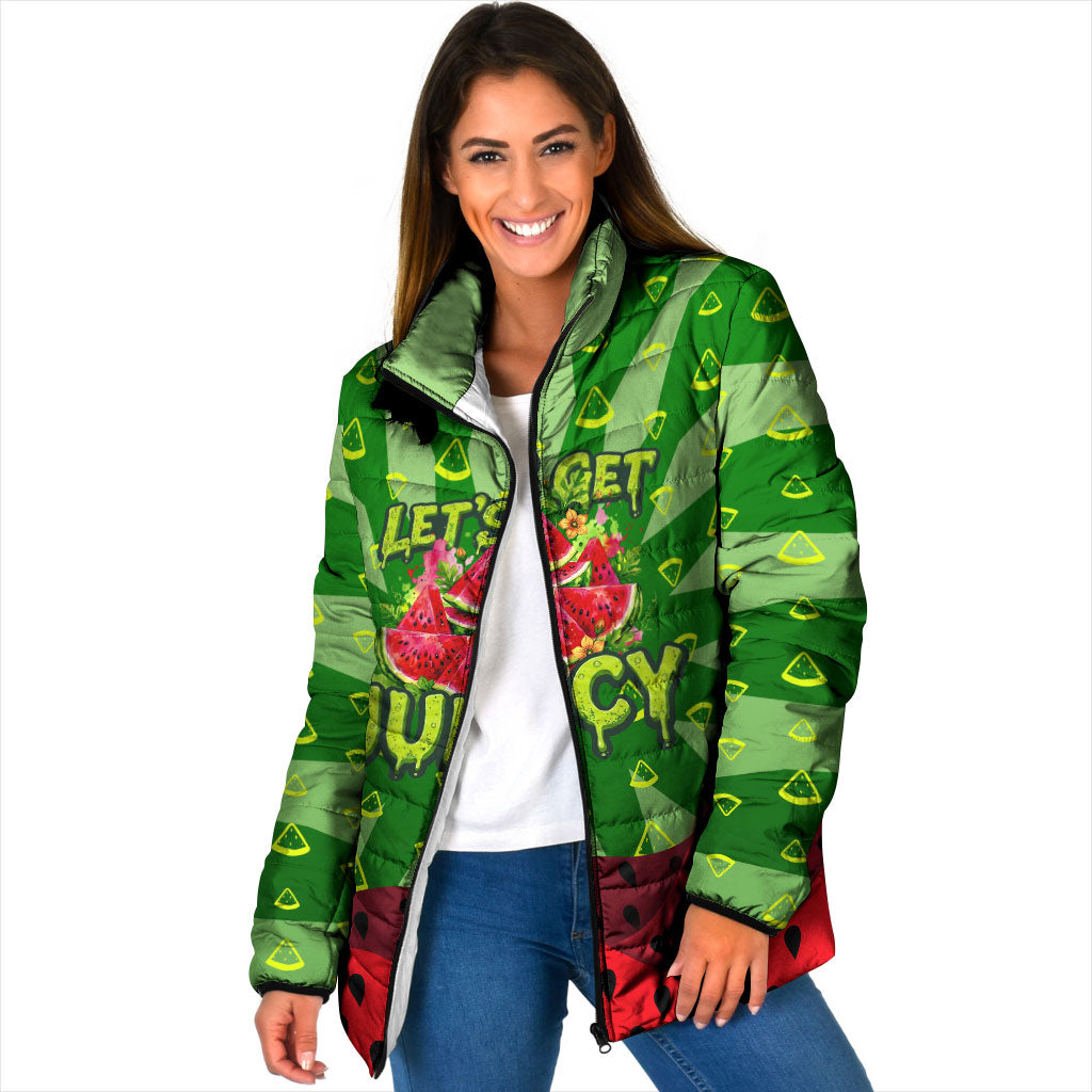 Let's Get Juicy Waterwasted Watermelon Padded Jacket Funny Cartoon Summer Fruit Party Art