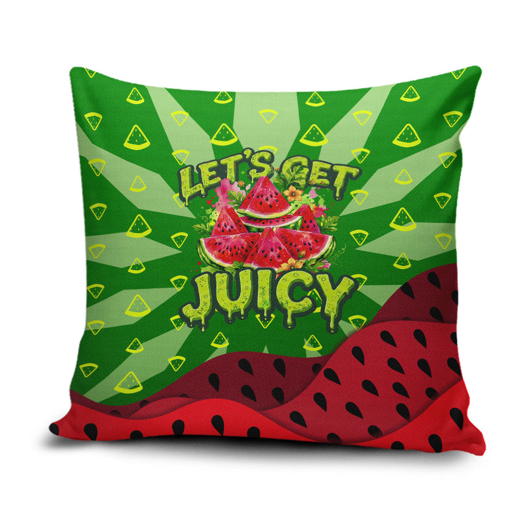 Let's Get Juicy Waterwasted Watermelon Pillow Cover Funny Cartoon Summer Fruit Party Art