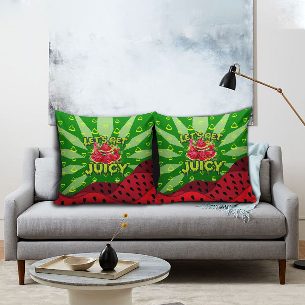 Let's Get Juicy Waterwasted Watermelon Pillow Cover Funny Cartoon Summer Fruit Party Art
