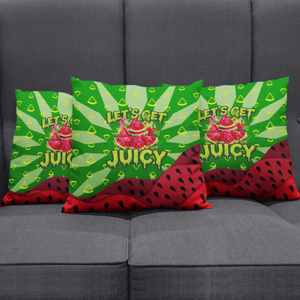 Let's Get Juicy Waterwasted Watermelon Pillow Cover Funny Cartoon Summer Fruit Party Art