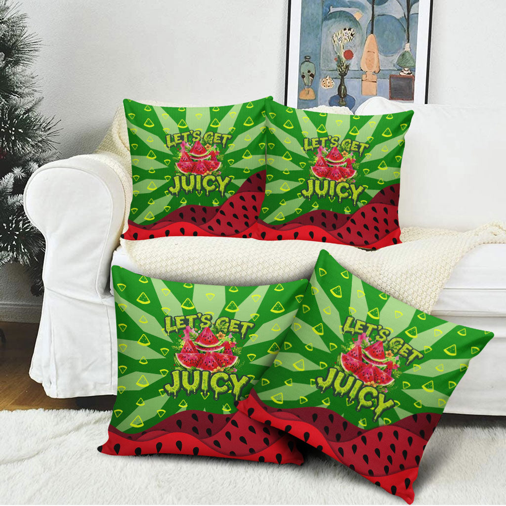 Let's Get Juicy Waterwasted Watermelon Pillow Cover Funny Cartoon Summer Fruit Party Art