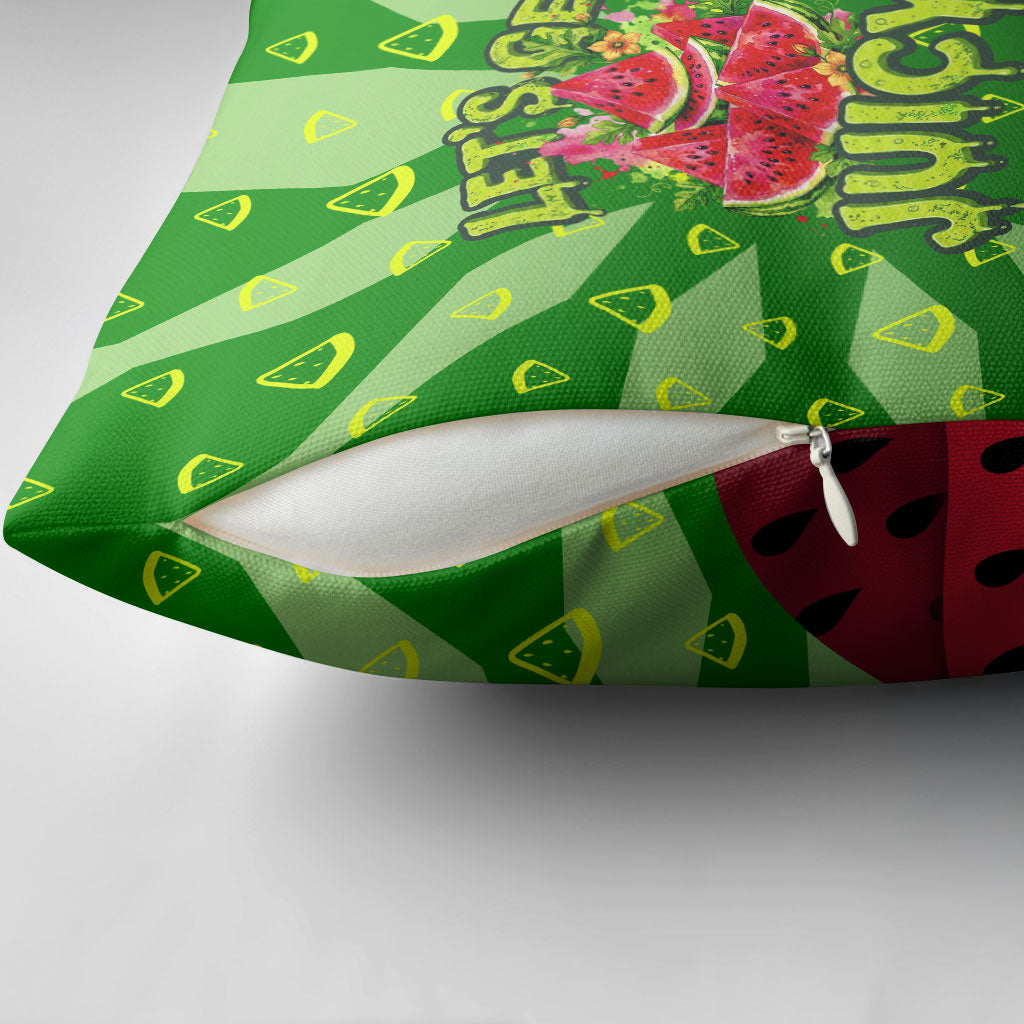 Let's Get Juicy Waterwasted Watermelon Pillow Cover Funny Cartoon Summer Fruit Party Art