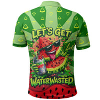 Let's Get Juicy Waterwasted Watermelon Polo Shirt Funny Cartoon Summer Fruit Party Art