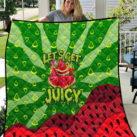 Let's Get Juicy Waterwasted Watermelon Quilt Funny Cartoon Summer Fruit Party Art