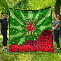 Let's Get Juicy Waterwasted Watermelon Quilt Funny Cartoon Summer Fruit Party Art