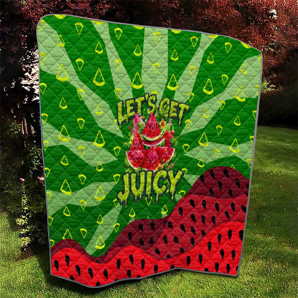 Let's Get Juicy Waterwasted Watermelon Quilt Funny Cartoon Summer Fruit Party Art