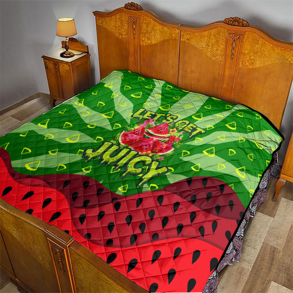 Let's Get Juicy Waterwasted Watermelon Quilt Funny Cartoon Summer Fruit Party Art