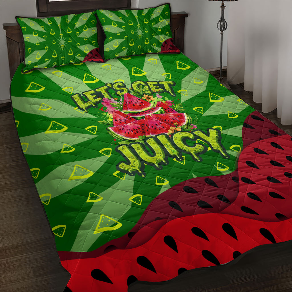 Let's Get Juicy Waterwasted Watermelon Quilt Bed Set Funny Cartoon Summer Fruit Party Art