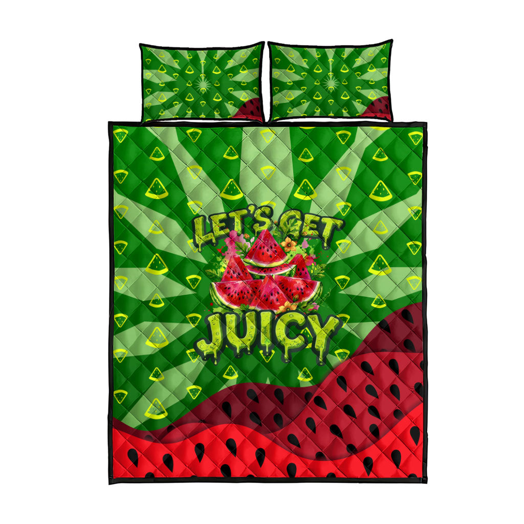Let's Get Juicy Waterwasted Watermelon Quilt Bed Set Funny Cartoon Summer Fruit Party Art