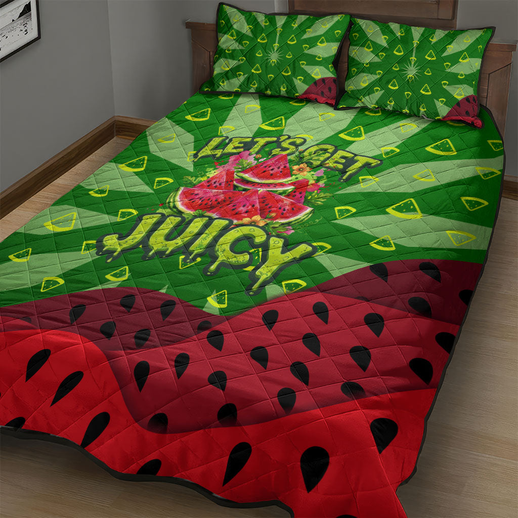 Let's Get Juicy Waterwasted Watermelon Quilt Bed Set Funny Cartoon Summer Fruit Party Art
