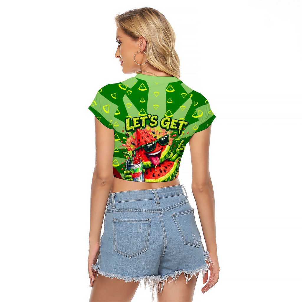 Let's Get Juicy Waterwasted Watermelon Raglan Cropped T Shirt Funny Cartoon Summer Fruit Party Art
