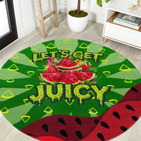 Let's Get Juicy Waterwasted Watermelon Round Carpet Funny Cartoon Summer Fruit Party Art