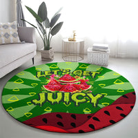 Let's Get Juicy Waterwasted Watermelon Round Carpet Funny Cartoon Summer Fruit Party Art