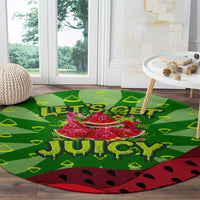 Let's Get Juicy Waterwasted Watermelon Round Carpet Funny Cartoon Summer Fruit Party Art